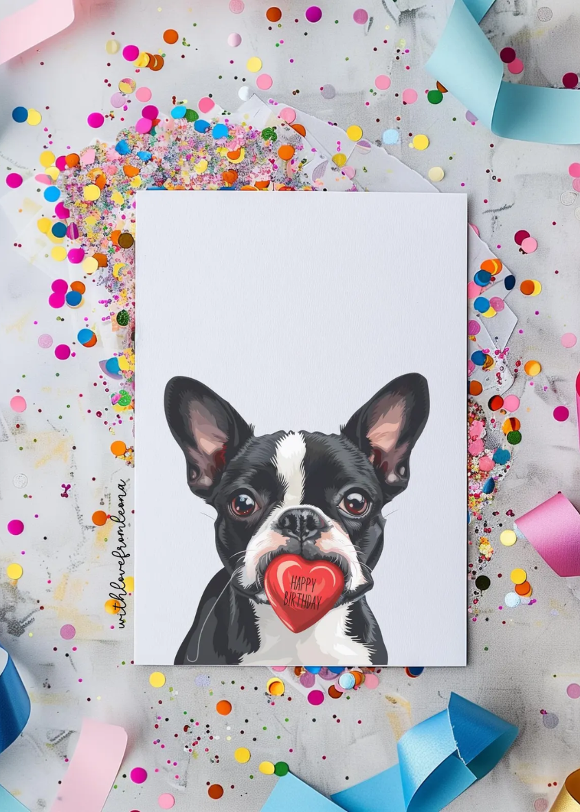 Boston Terrier Birthday With Love Card