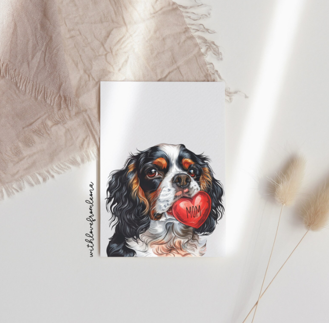 Cavalier King Charles Spaniel Personalized Mother's Day Card | Custom Front Text, 5x7 Single