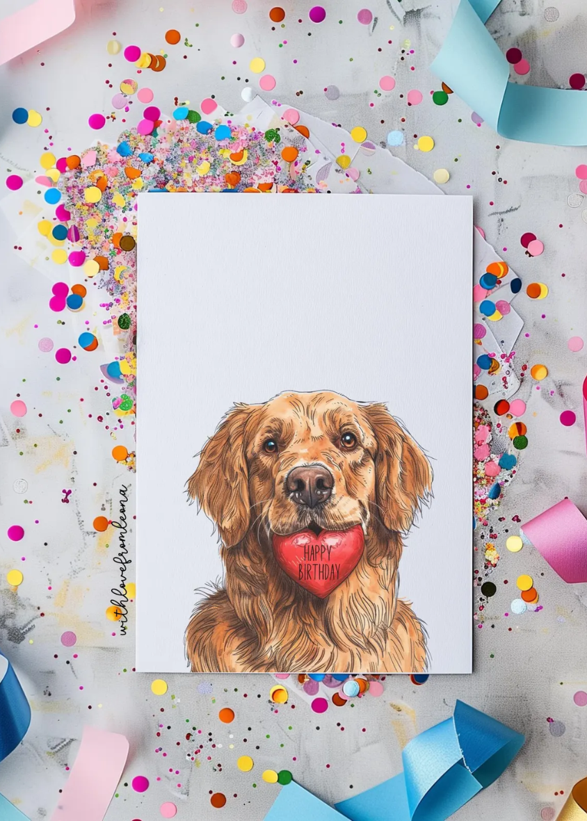 Golden Retriever Birthday With Love Card