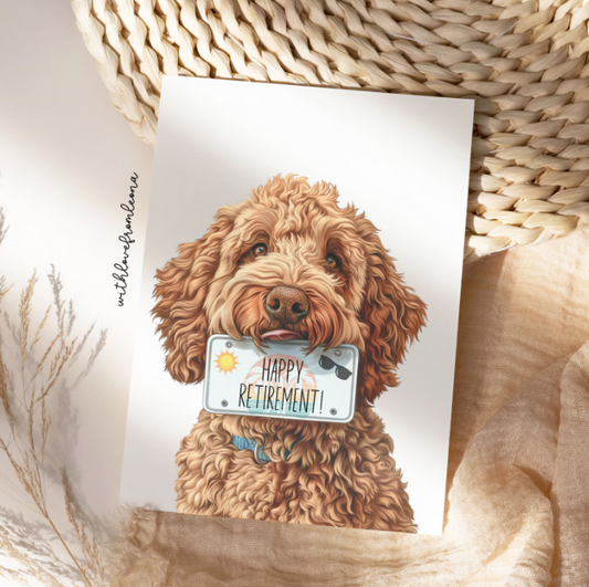 Golden Doodle Personalized Retirement Card | Custom Front Text, 5x7 Single