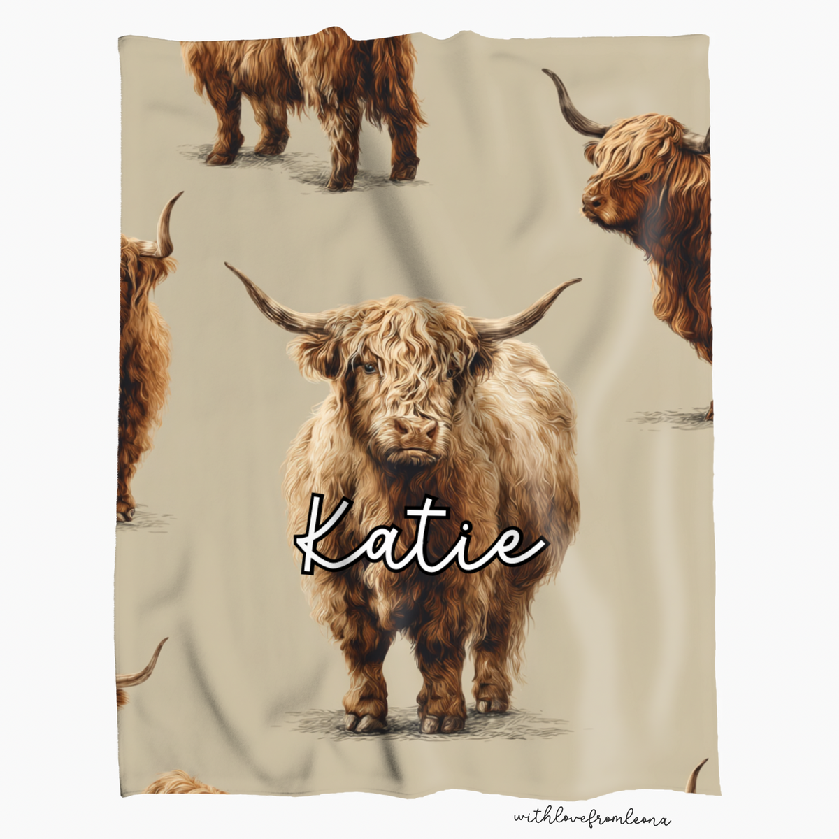 Personalized Highland Cow Blanket | Custom Name Gift for Highland Cow Lovers