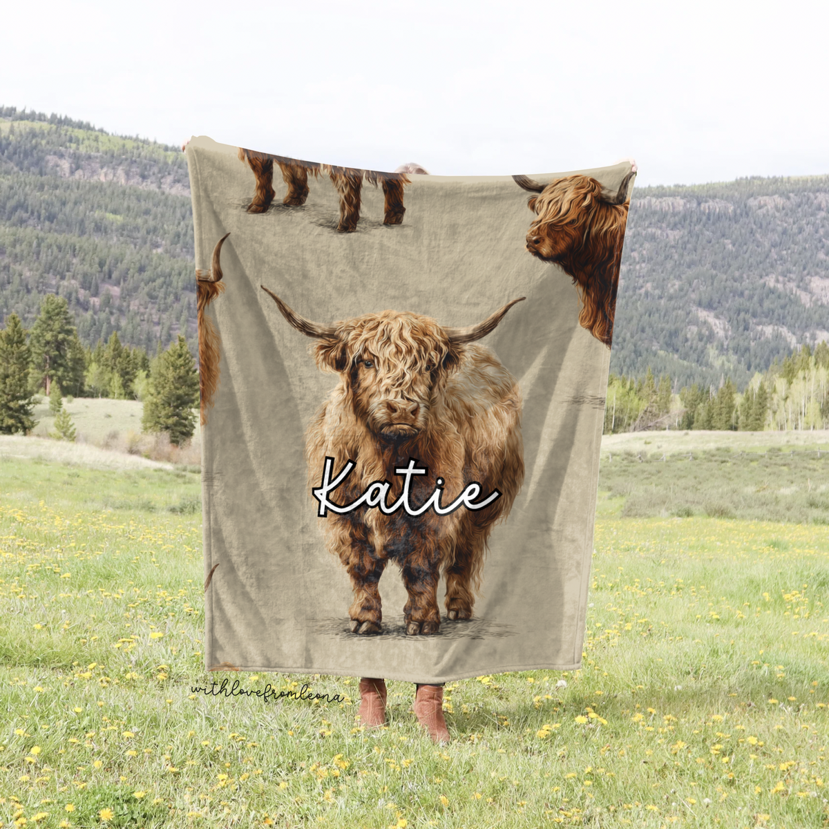 Personalized Highland Cow Blanket | Custom Name Gift for Highland Cow Lovers