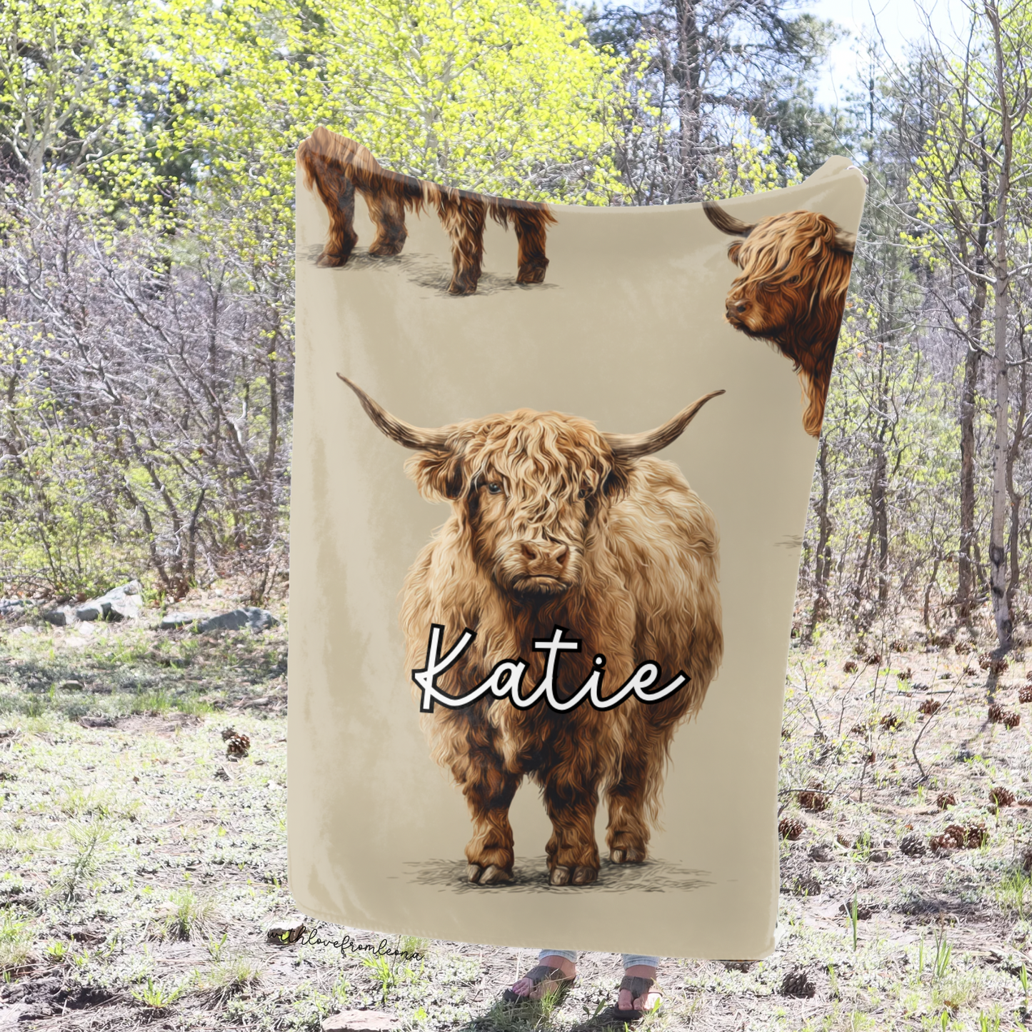 Personalized Highland Cow Blanket | Custom Name Gift for Highland Cow Lovers