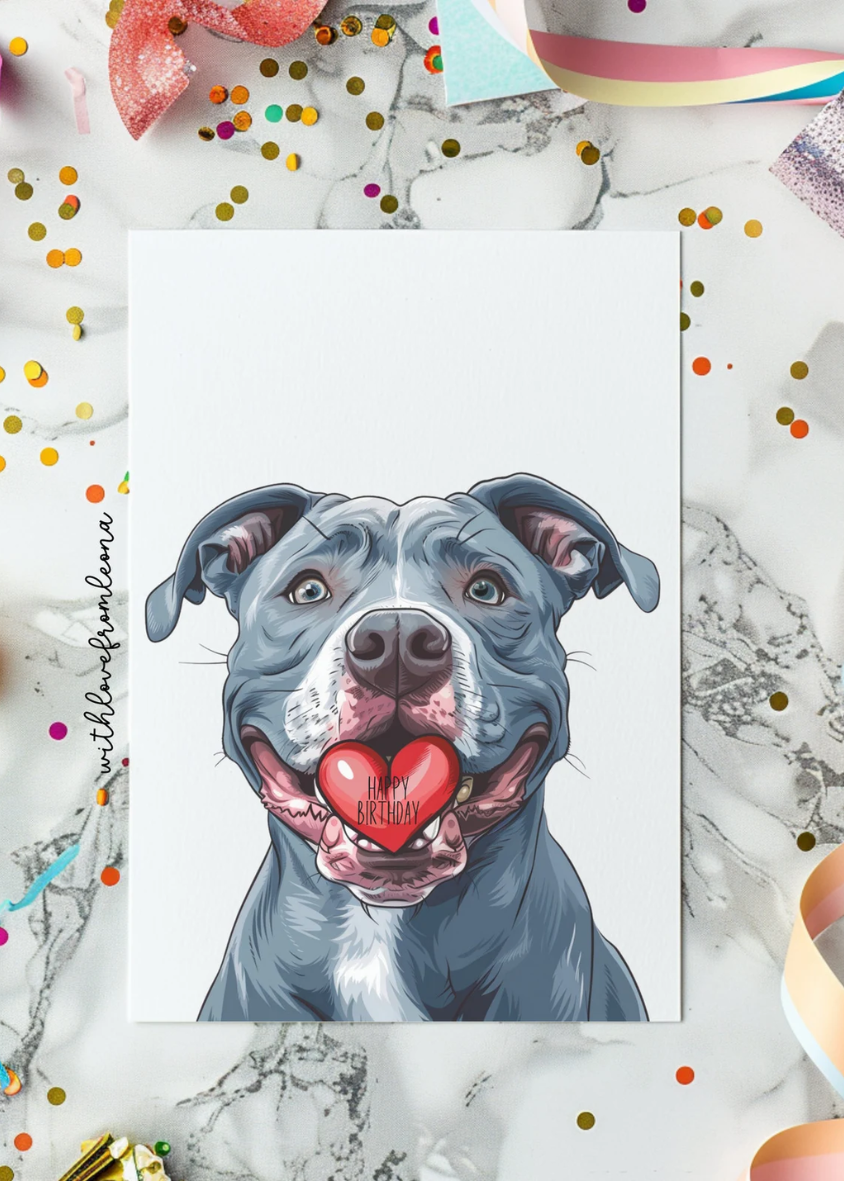Blue Nose Pitbull Birthday With Love Card