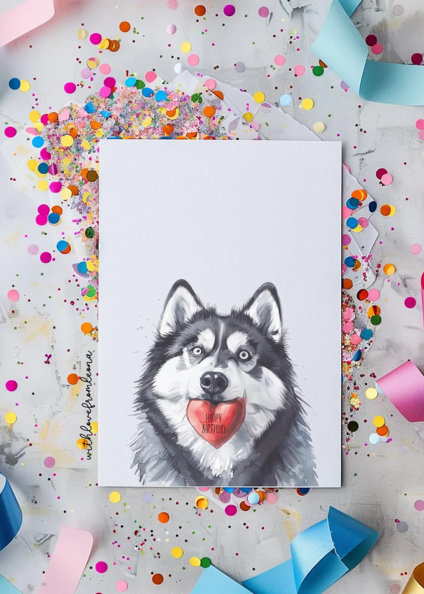 Siberian Husky Birthday With Love Card