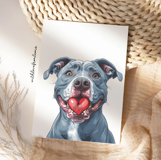Blue Nose Pitbull Personalized Birthday Card | Custom Front Text, 5x7 Single
