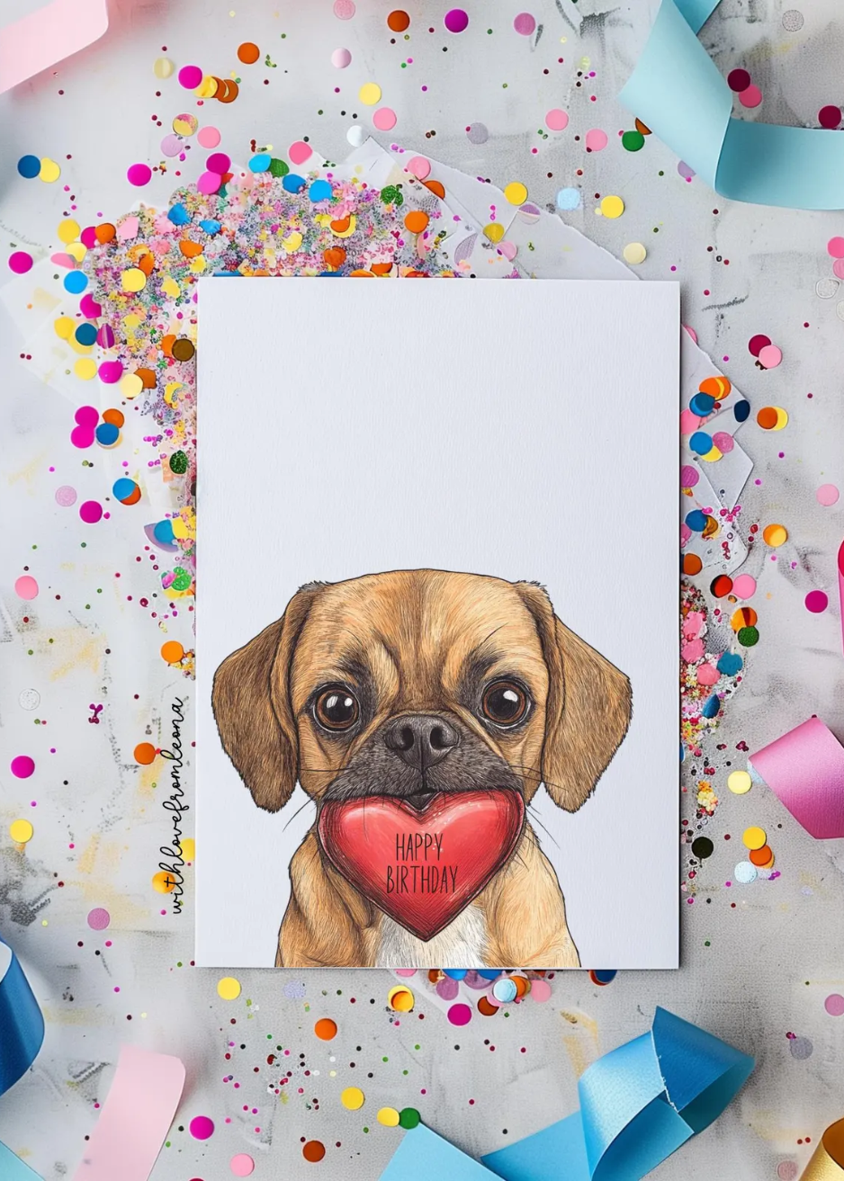 Puggle Birthday With Love Card