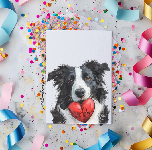 Border Collie Personalized Birthday Card | Custom Front Text, 5x7 Single