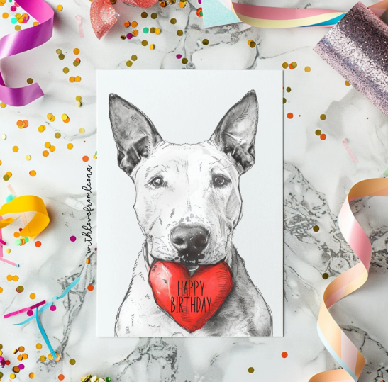Bull Terrier Personalized Birthday Card | Custom Front Text, 5x7 Single
