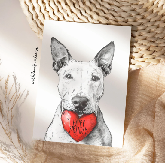 Bull Terrier Personalized Birthday Card | Custom Front Text, 5x7 Single