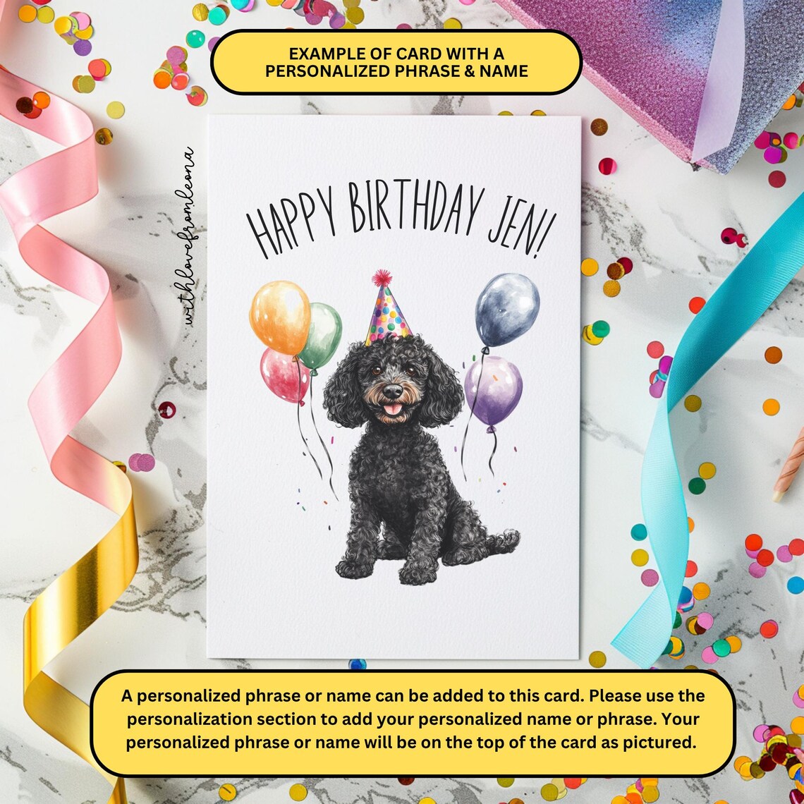 Black Poodle Birthday Card