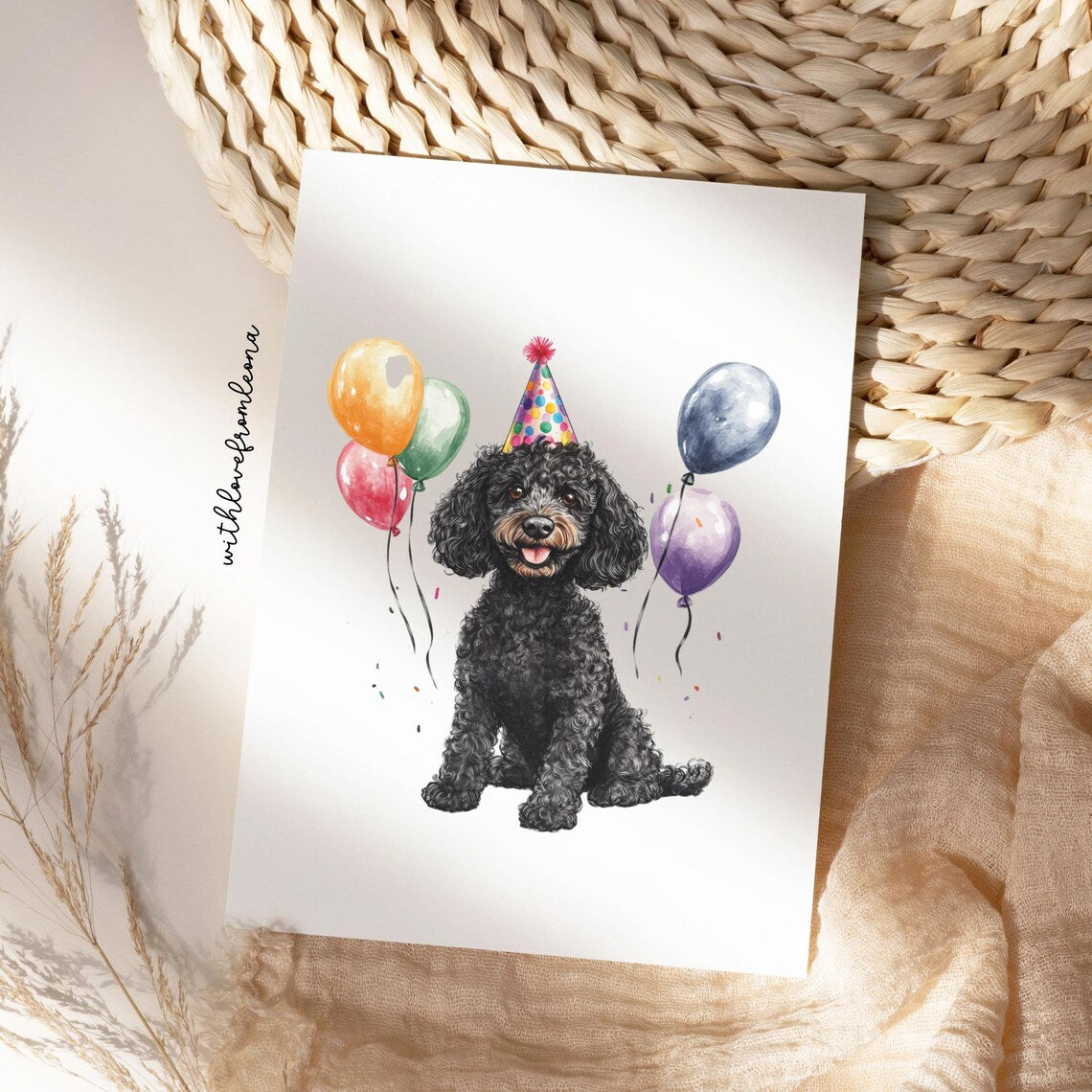 Black Poodle Birthday Card