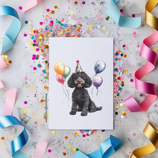 Black Poodle Birthday Card