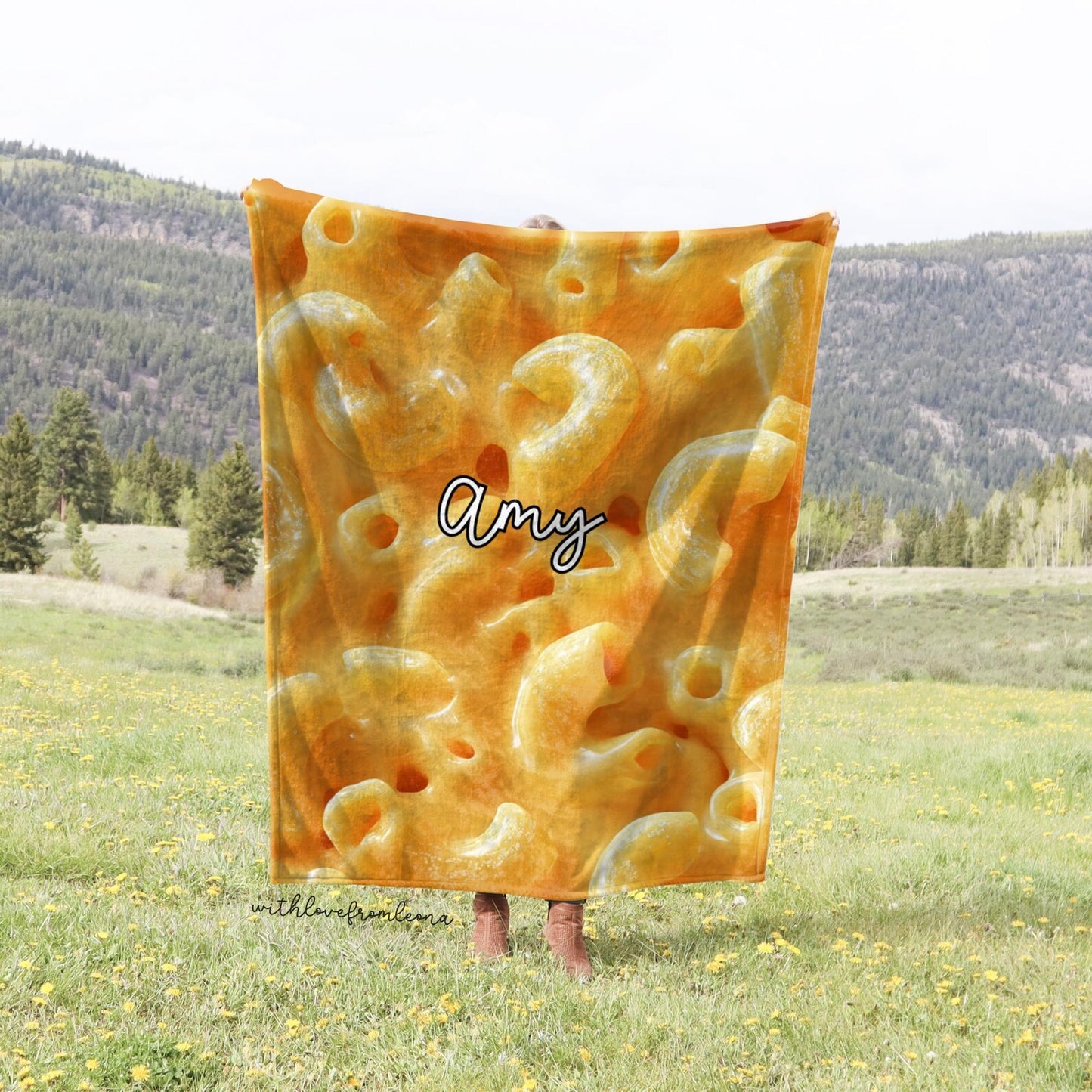 Personalized Macaroni and Cheese Blanket | Custom Name Gift for Macaroni and Cheese Lovers