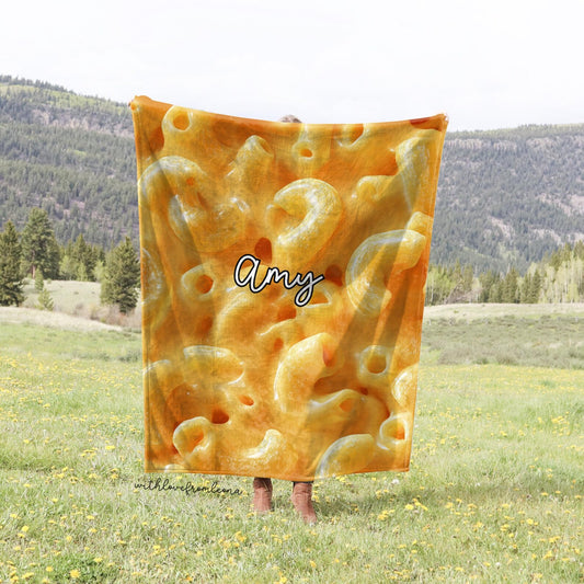 Personalized Macaroni and Cheese Blanket | Custom Name Gift for Macaroni and Cheese Lovers