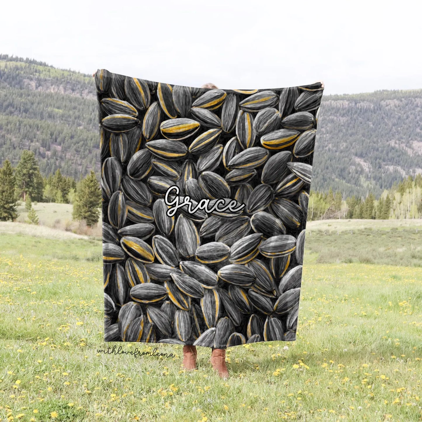 Personalized Sunflower Seeds Blanket | Custom Name Gift for Sunflower Seeds Lovers
