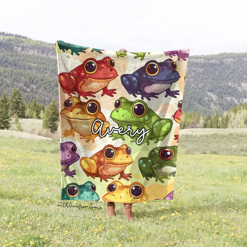 Personalized Frogs Blanket | Custom Name Gift for Frog Lovers