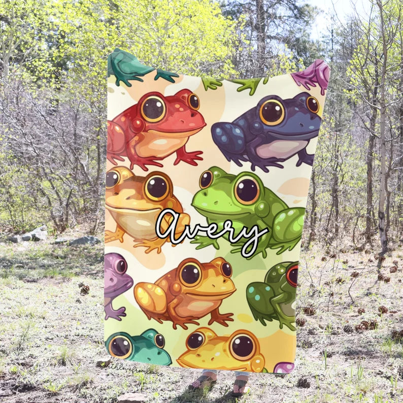 Personalized Frogs Blanket | Custom Name Gift for Frog Lovers