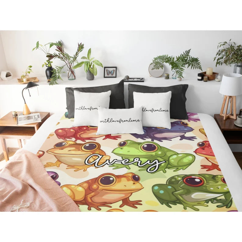 Personalized Frogs Blanket | Custom Name Gift for Frog Lovers