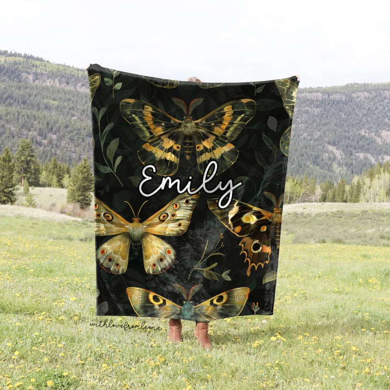 Personalized Moths Blanket | Custom Name Gift for Moth Lovers