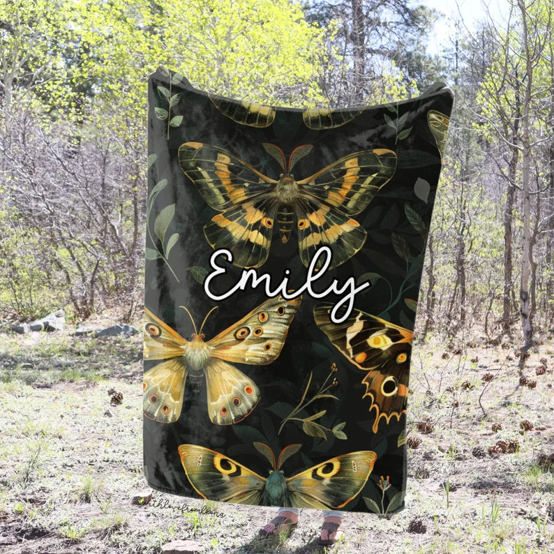 Personalized Moths Blanket | Custom Name Gift for Moth Lovers