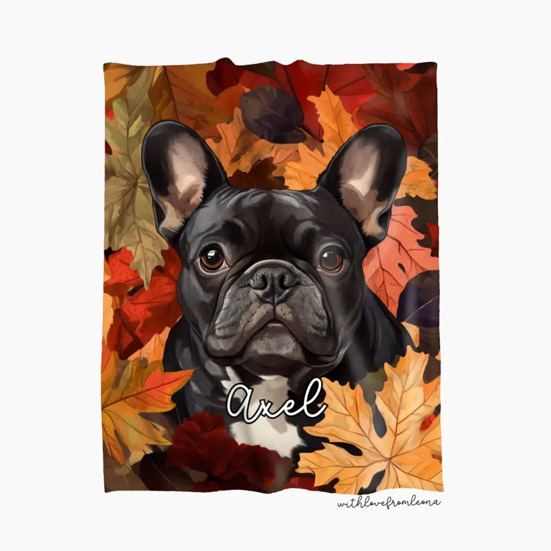 Personalized French Bulldog Fall Blanket | Custom Name Gift for French Bulldog Lovers