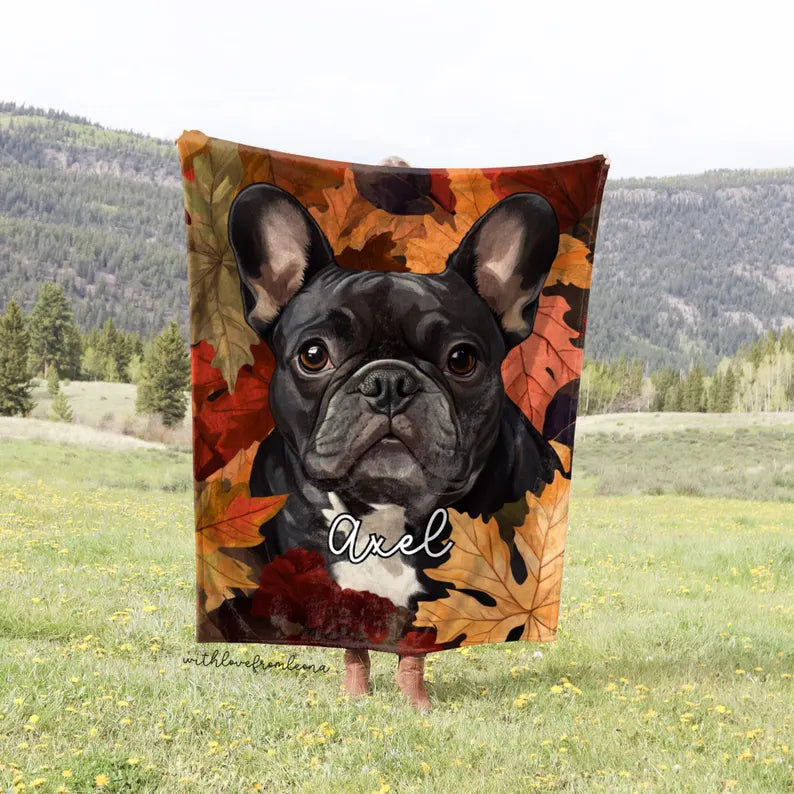 Personalized French Bulldog Fall Blanket | Custom Name Gift for French Bulldog Lovers