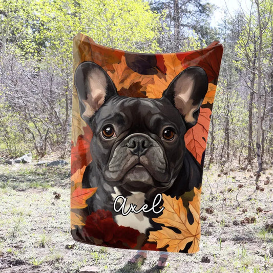 Personalized French Bulldog Fall Blanket | Custom Name Gift for French Bulldog Lovers