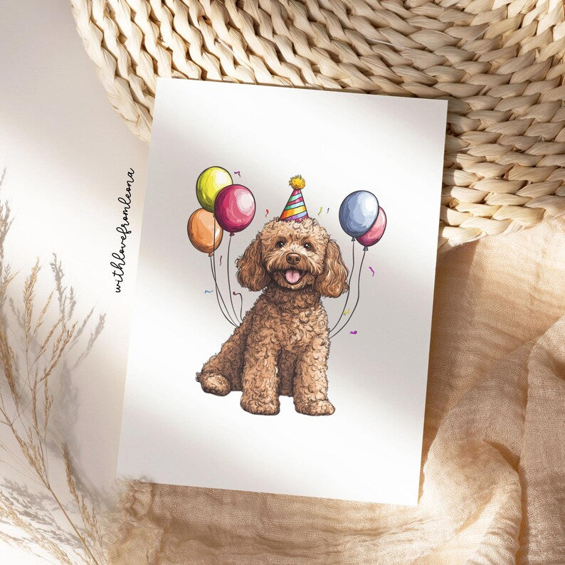 Tan Poodle Birthday Card