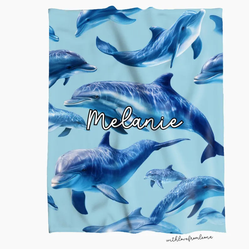 Personalized Dolphins Blanket | Custom Name Gift for Dolphin Lovers