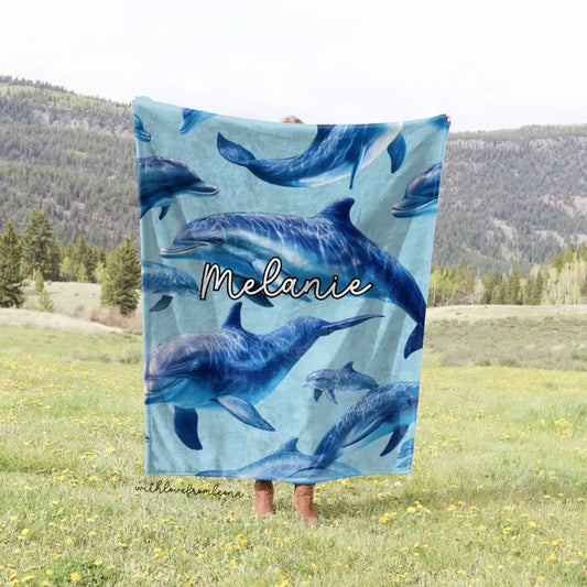 Personalized Dolphins Blanket | Custom Name Gift for Dolphin Lovers
