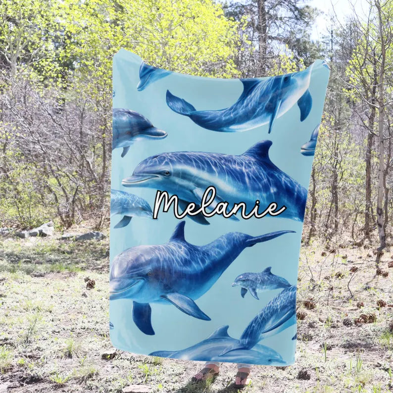 Personalized Dolphins Blanket | Custom Name Gift for Dolphin Lovers