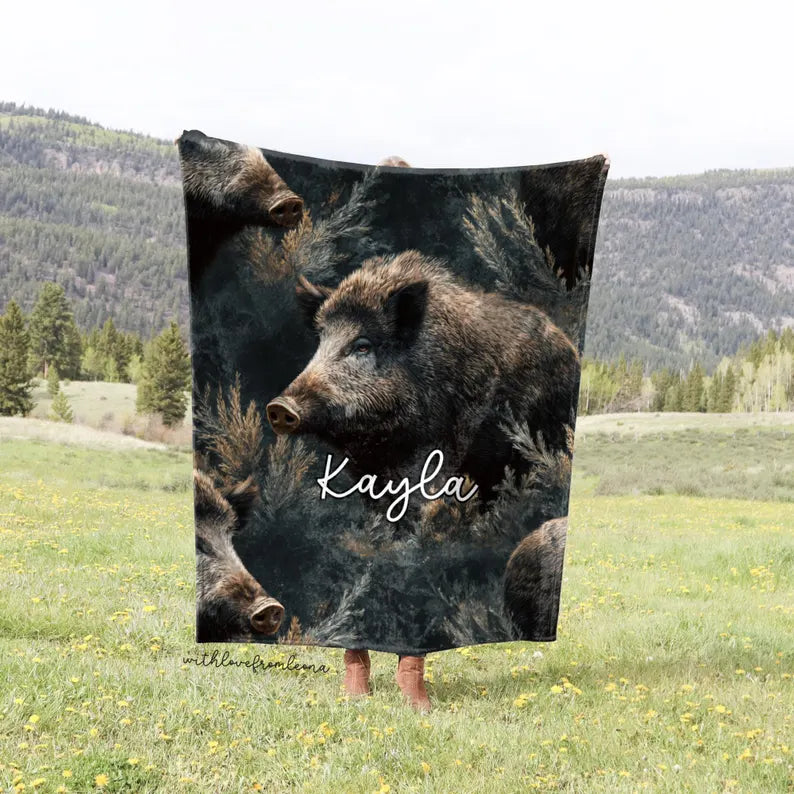 Personalized Wild Boar Blanket | Custom Name Gift for Wild Boar Lovers