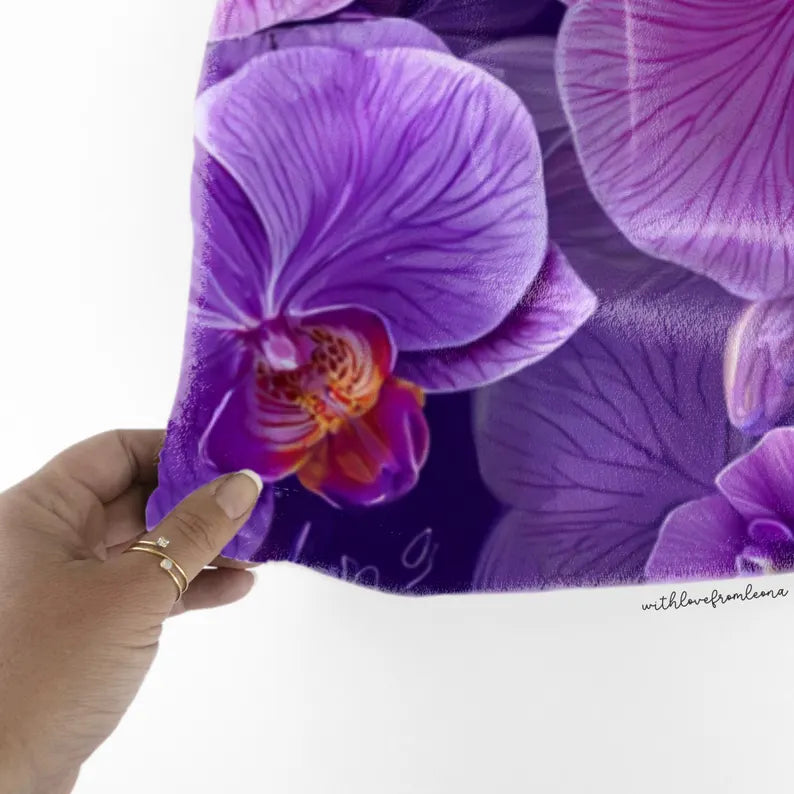 Personalized Purple Orchids Blanket | Custom Name Gift for Orchid Lovers