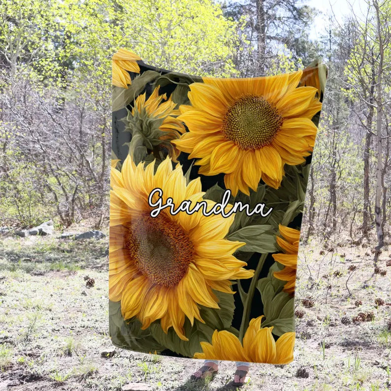 Personalized Sunflowers Blanket | Custom Name Gift for Sunflower Lovers