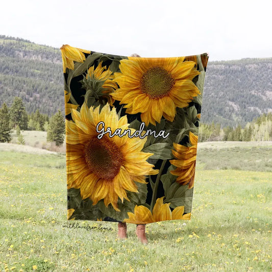 Personalized Sunflowers Blanket | Custom Name Gift for Sunflower Lovers
