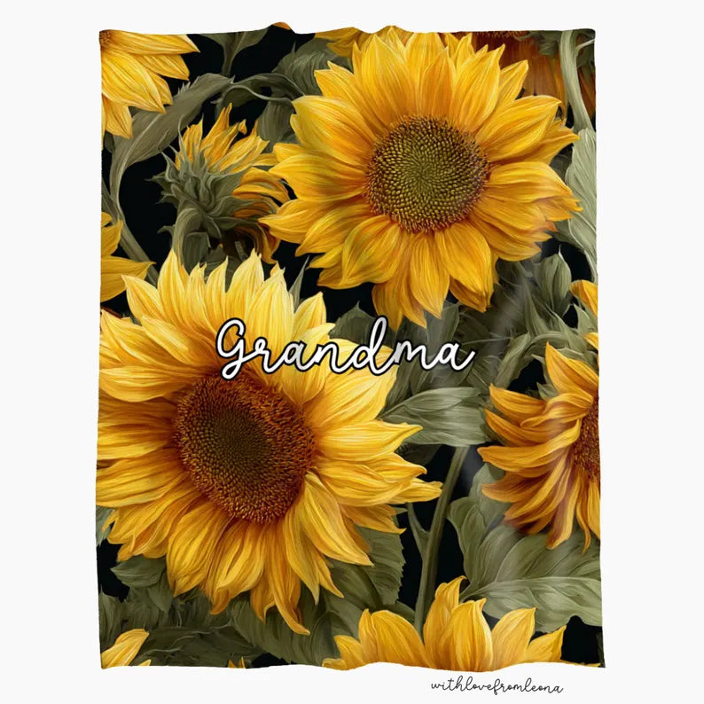 Personalized Sunflowers Blanket | Custom Name Gift for Sunflower Lovers