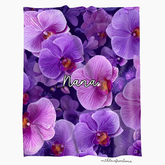 Personalized Purple Orchids Blanket | Custom Name Gift for Orchid Lovers
