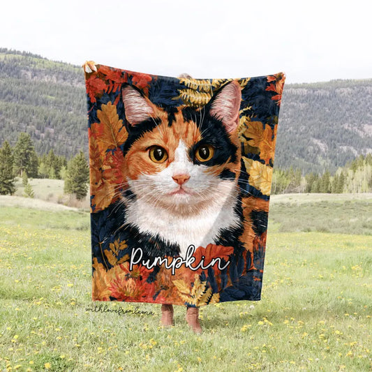 Personalized Calico Aegean Cat Fall Blanket | Custom Name Gift for Cat Lovers