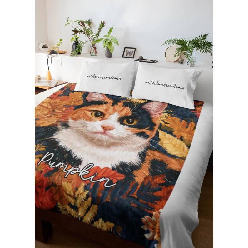 Personalized Calico Aegean Cat Fall Blanket | Custom Name Gift for Cat Lovers