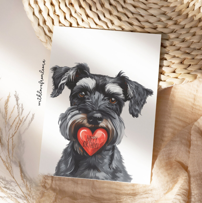 Miniature Schnauzer Personalized Birthday Card | Custom Front Text, 5x7 Single