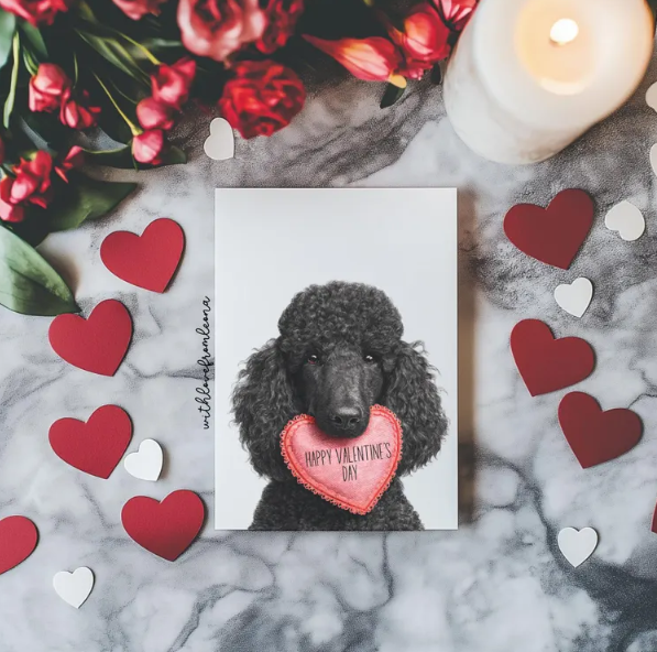 Poodle Personalized Valentine's Day Card | Custom Front Text, 5x7 Single