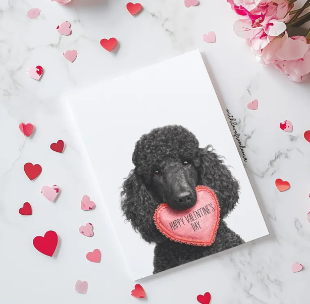 Poodle Personalized Valentine's Day Card | Custom Front Text, 5x7 Single