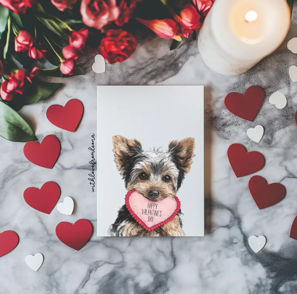 Yorkshire Terrier Personalized Valentine's Day Card | Custom Front Text, 5x7 Single