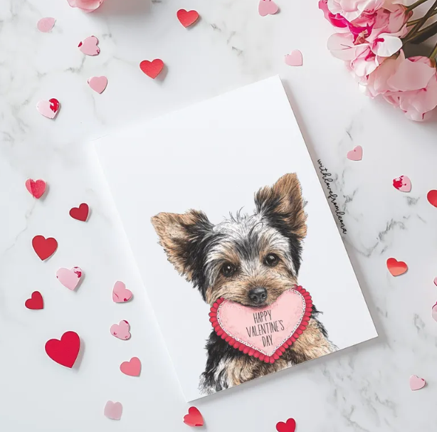 Yorkshire Terrier Personalized Valentine's Day Card | Custom Front Text, 5x7 Single